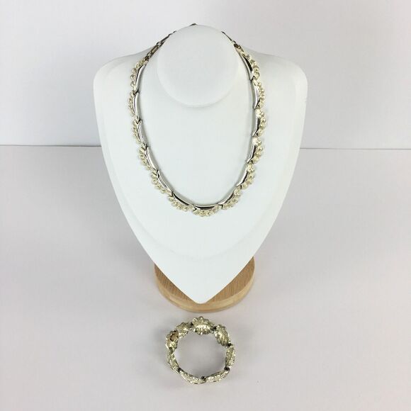 Coro Accessories - Vintage Coro Signed Silver Tone Swirls Statement Necklace‎ and Bracelet Set of 2